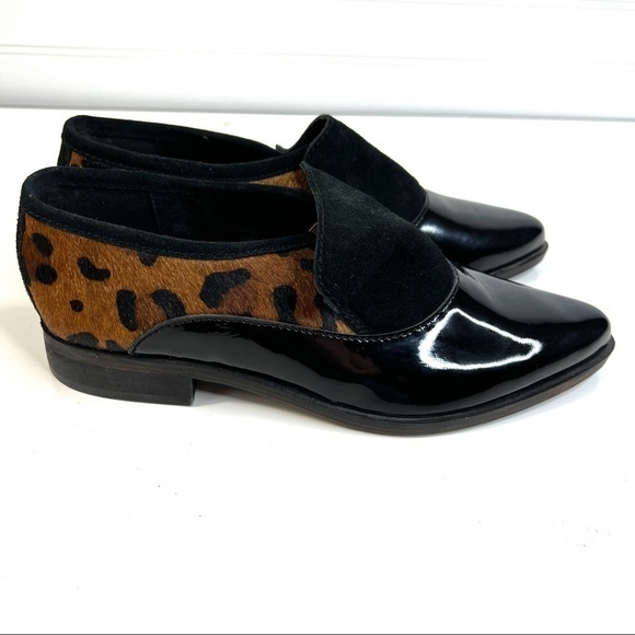 Free People Brady Slip On Leopard Cow Hair Patent Loafers Size EU 38/ US 8 - Picture 1 of 11